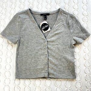 Forever 21 Crop Cardigan Sweater Women's L Heart Button Knit Top Preppy Twee NWT